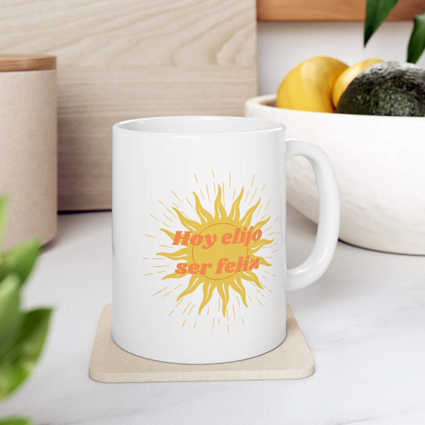 Mug - 'Hoy Elijo Ser Feliz' Empowering Quote Ceramic Mug, 11oz/15oz