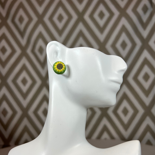 Girasol Sunflower Fabric Button Earrings