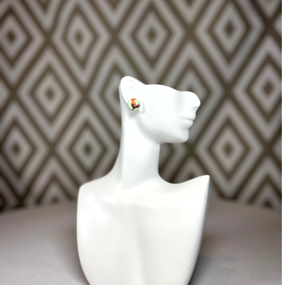 Rooster Fabric Button Earrings