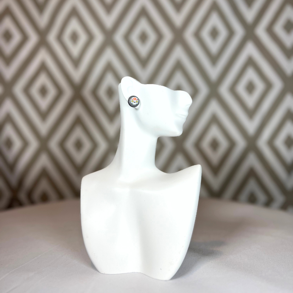 Skull Fabric Covered Button Earrings