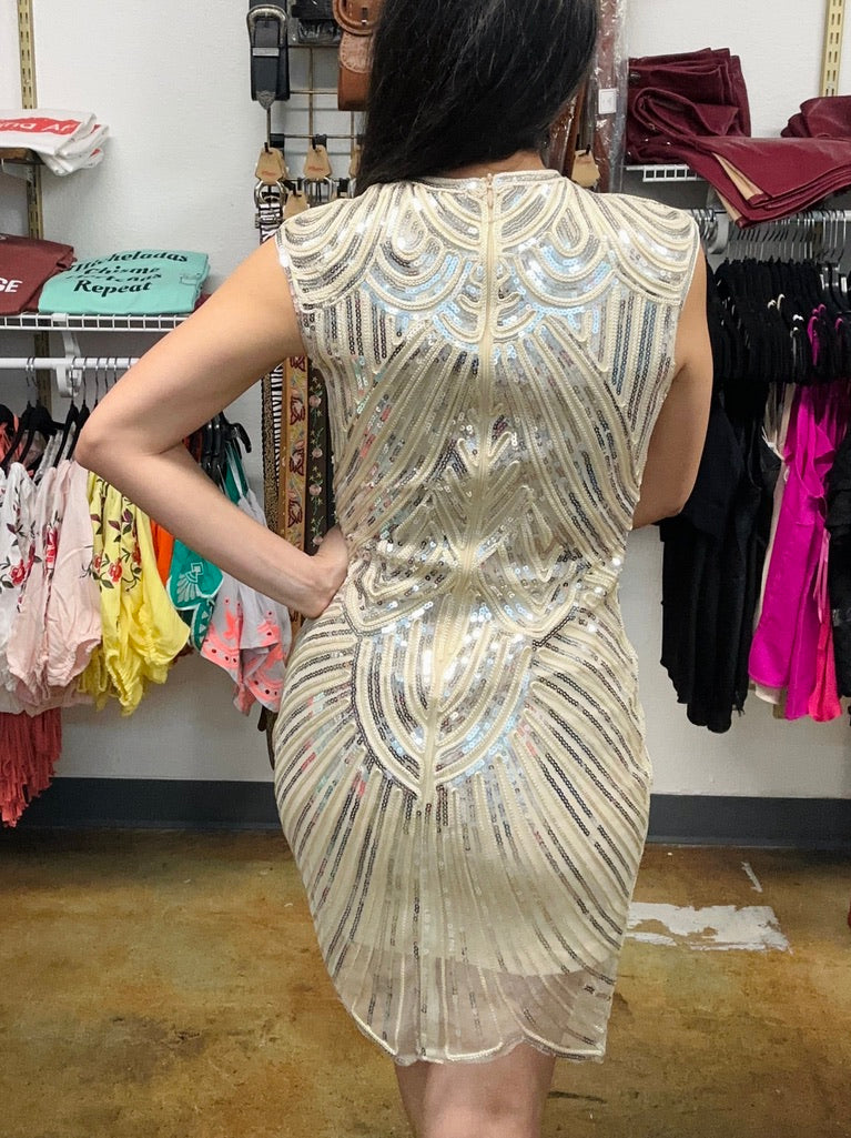 Gold Sequin Beige Dress