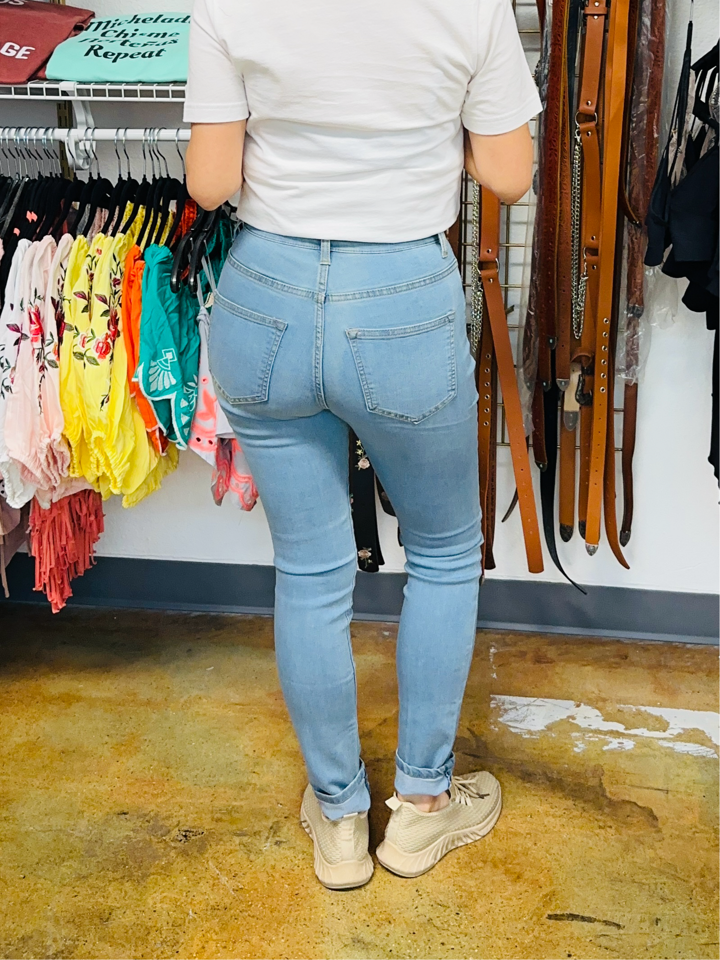 American Bazi Women's High Rise Skinny Jeans - Premium Light Blue Stretch Denim (Style AH-1001)