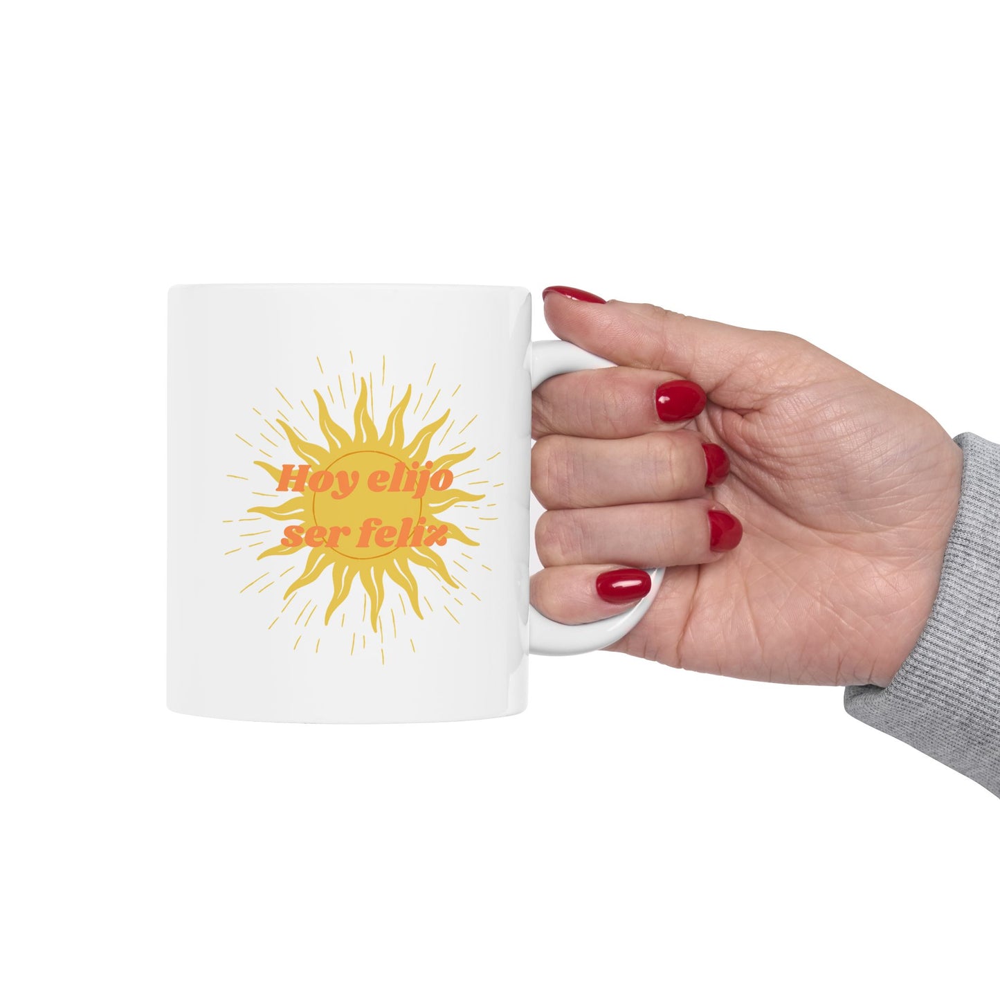 Mug - 'Hoy Elijo Ser Feliz' Empowering Quote Ceramic Mug, 11oz/15oz