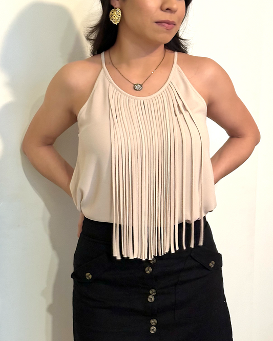 Fringe Beige Top with Racerback Design