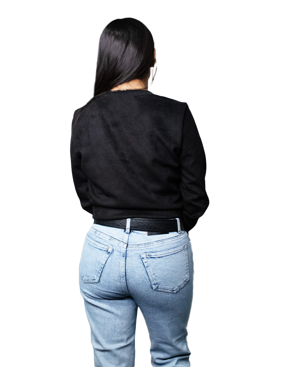 Black Suede Sweater with diamond fringe detail