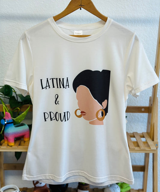 Latina and Proud T-Shirt – White Scoop Neck Tee with Bold Latin-Inspired Design - Descendencia Latina