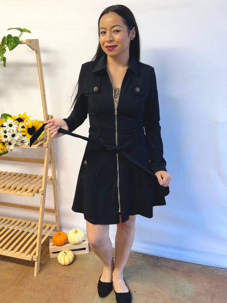 Black Long Jacket with Belt