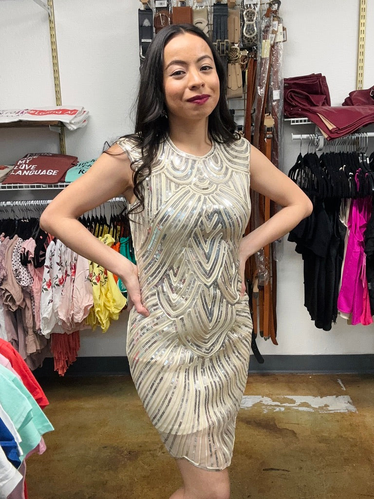 Gold Sequin Beige Dress