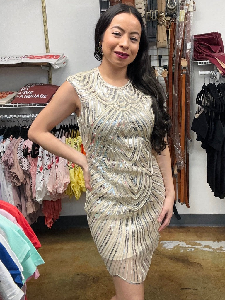 Gold Sequin Beige Dress