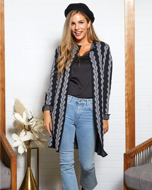 Gray and Black Long Knit Cardigan