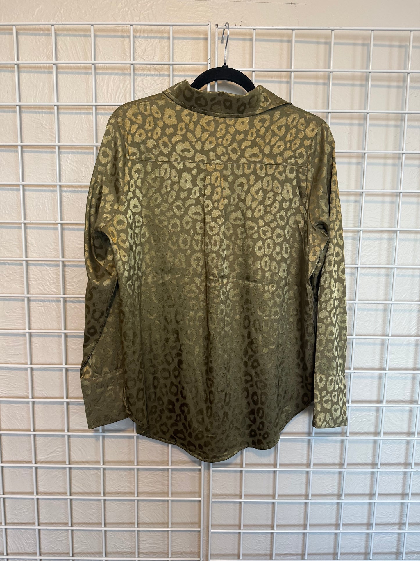 Green Leopard Print Blouse Satin Look - Small