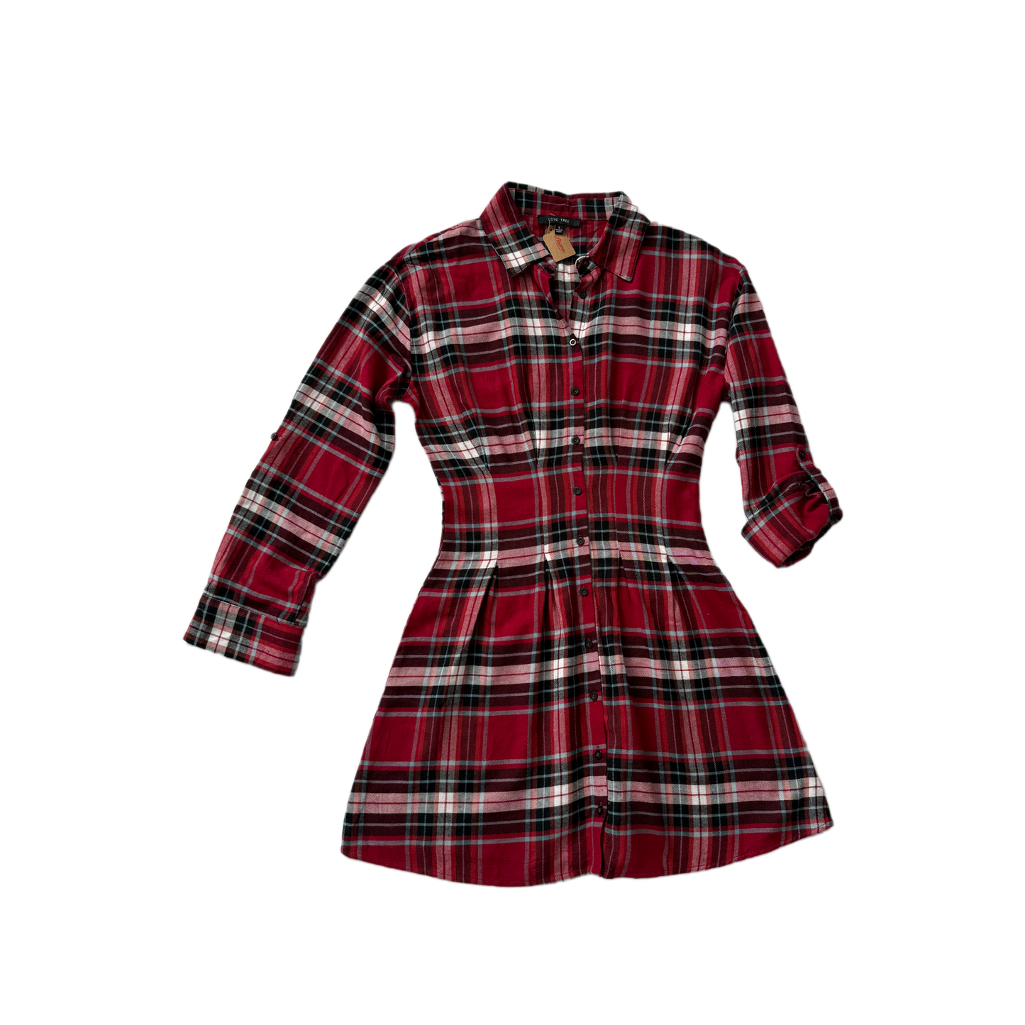 Classic Red Plaid Button-Up Dress | Cinched Waist A-Line Shirt Dress - Descendencia Latina