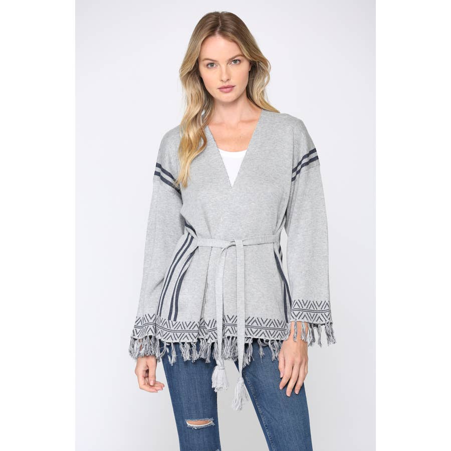 Rosaura Aztec Pattern Fringe Tie Front Cardigan - Descendencia Latina