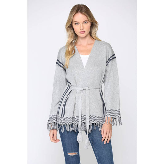 Rosaura Aztec Pattern Fringe Tie Front Cardigan - Descendencia Latina