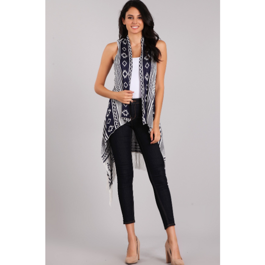 Boho Print Vest Cardigan