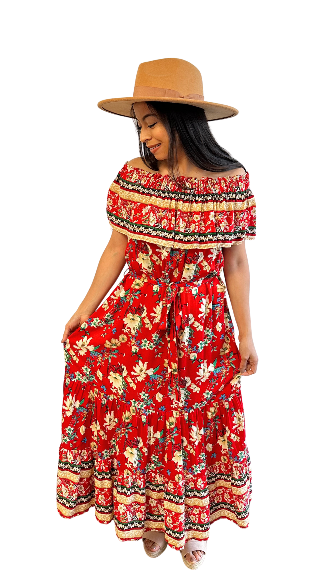 Joaquina Floral Printed Off Shoulder Maxi Dress