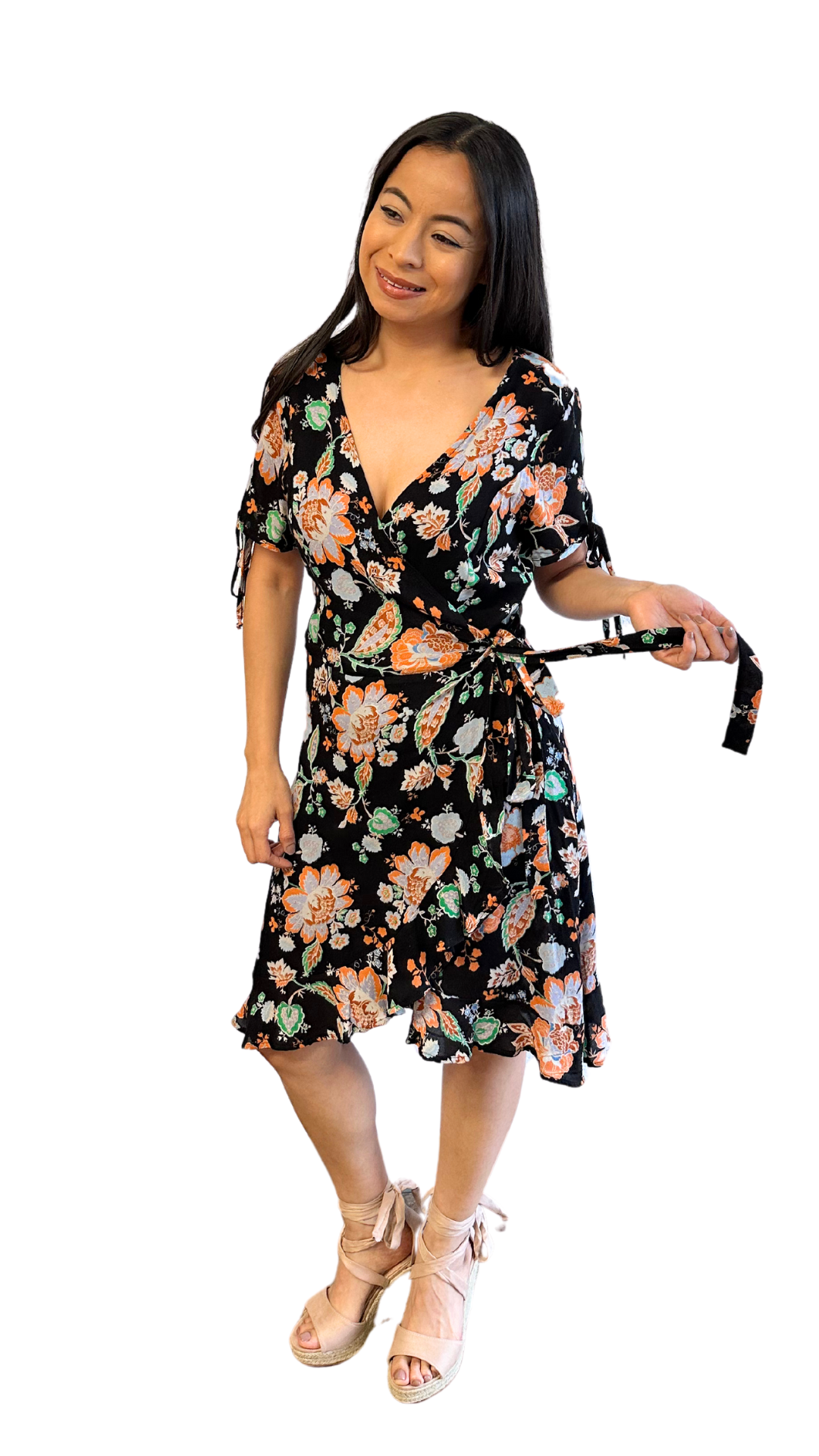 Woven Floral Wrap Dress