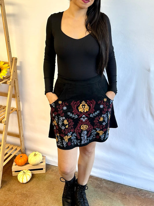 Lupita Embroidered Suede-like Skirt