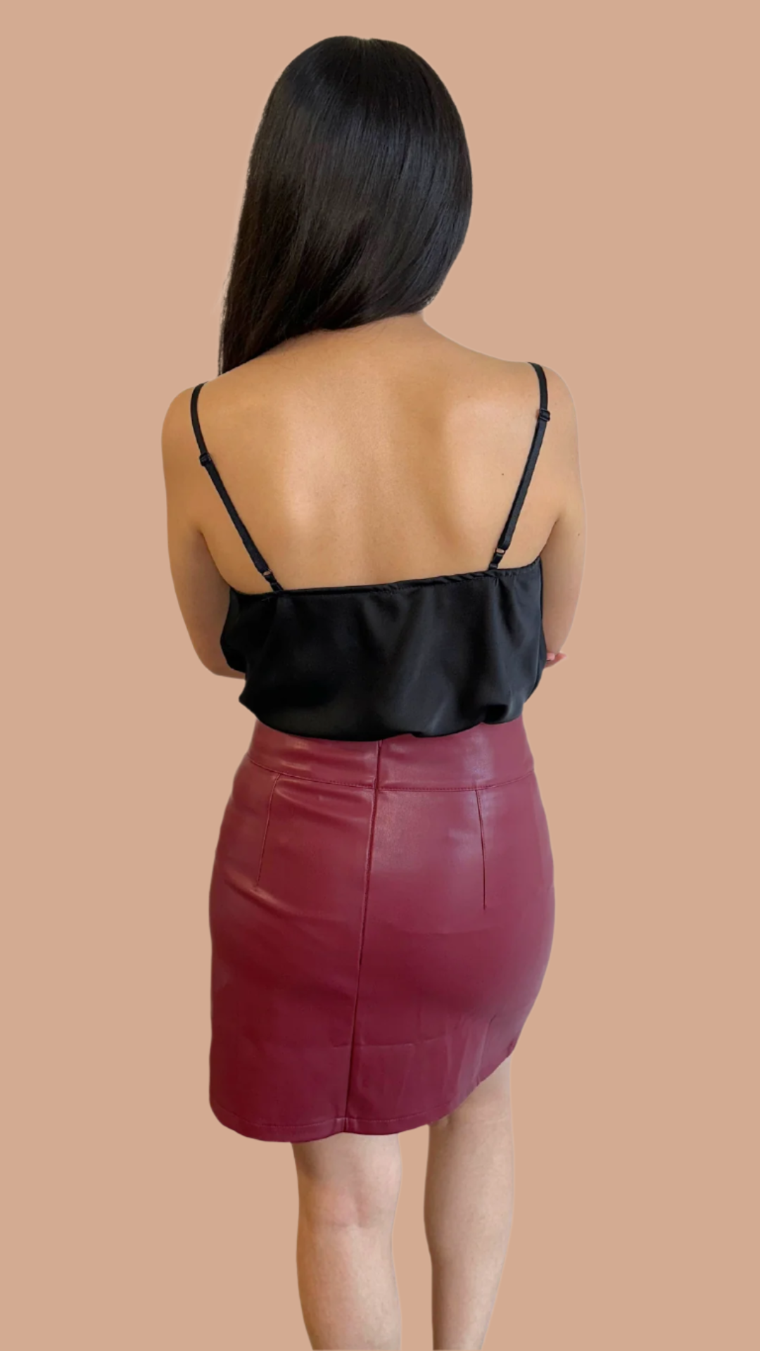 Red Wine Leather Skirt