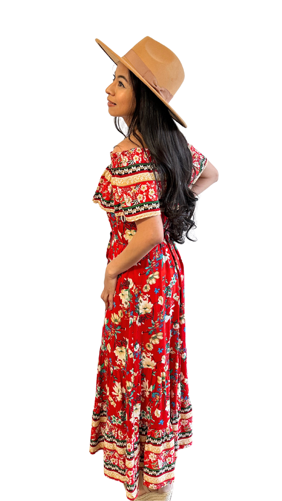 Joaquina Floral Printed Off Shoulder Maxi Dress