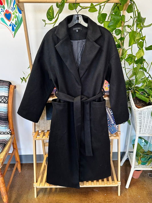 Black faux wool long coat