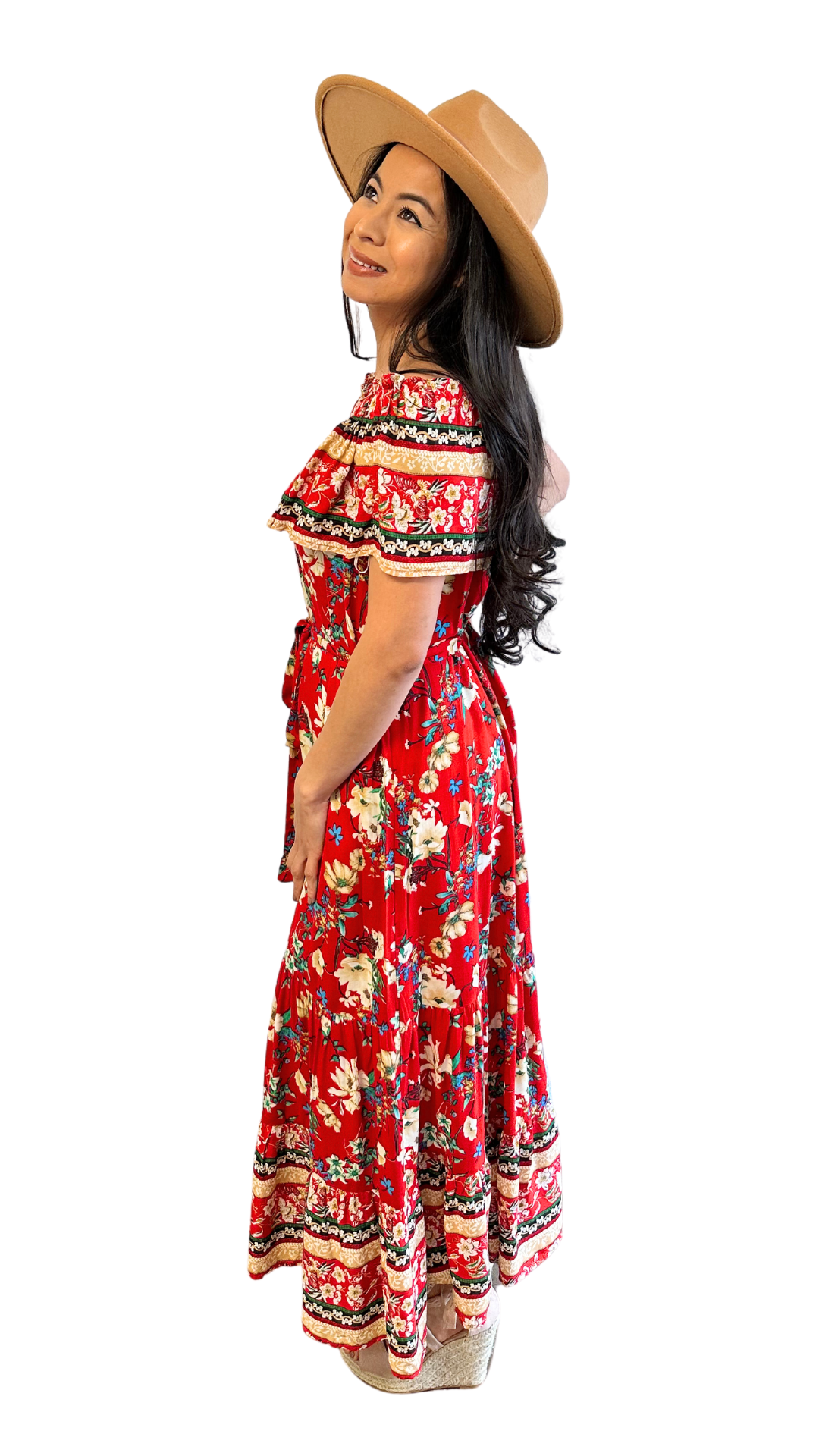 Joaquina Floral Printed Off Shoulder Maxi Dress