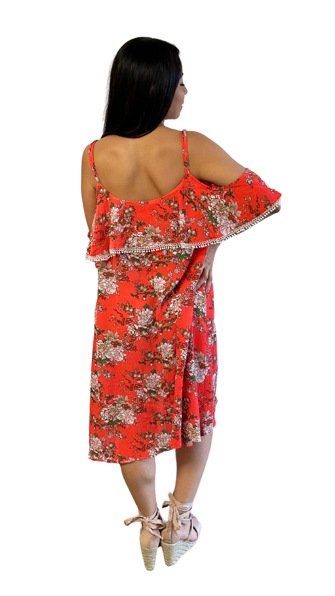 Orange Floral Off-shoulder Spring Dress