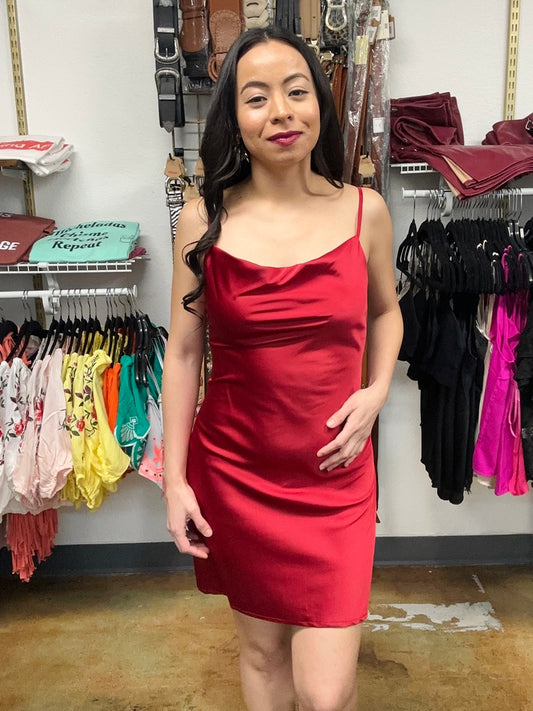 Satin Slip Dress (Pink or Red)