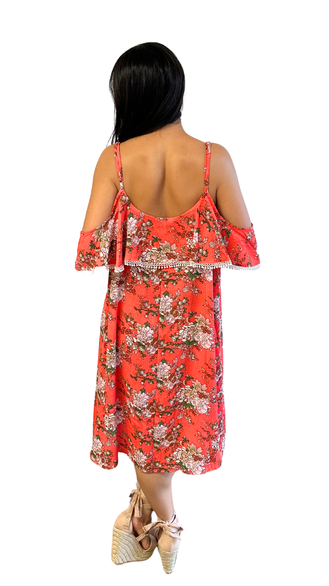 Orange Floral Off-shoulder Spring Dress