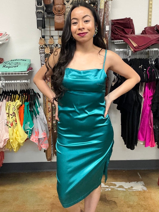 Emerald Green Satin Dress