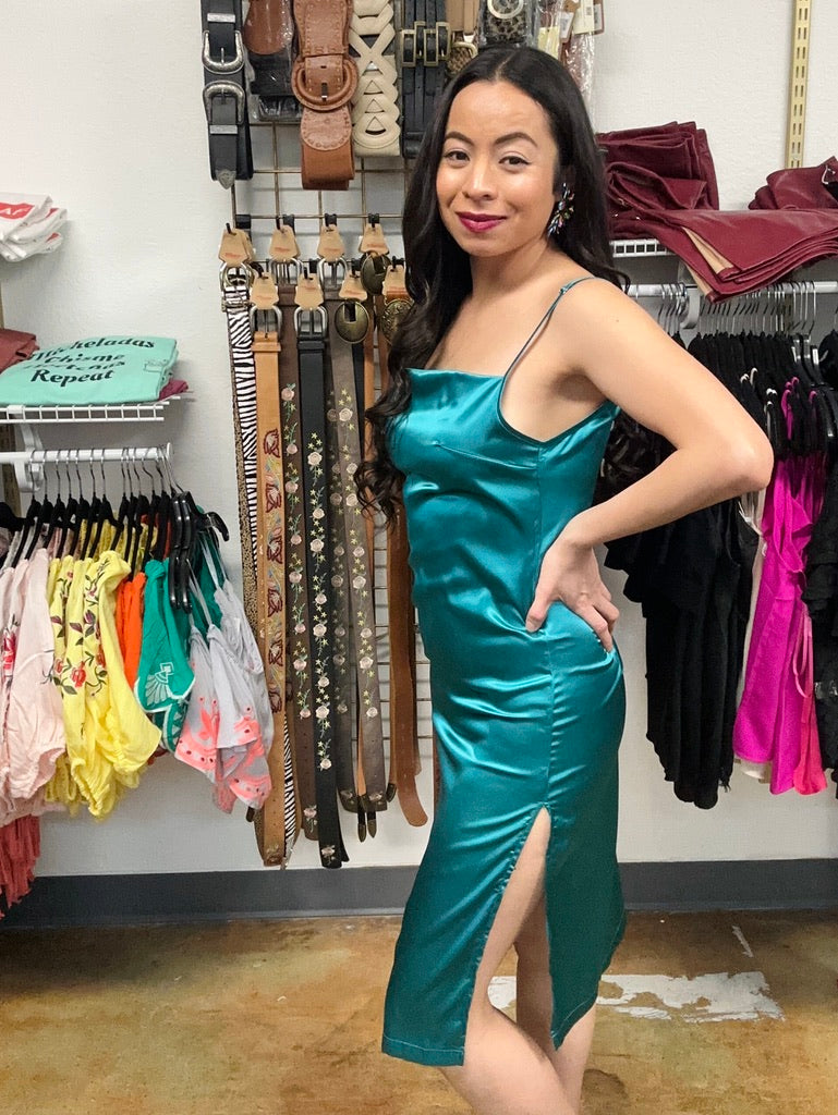 Emerald Green Satin Dress