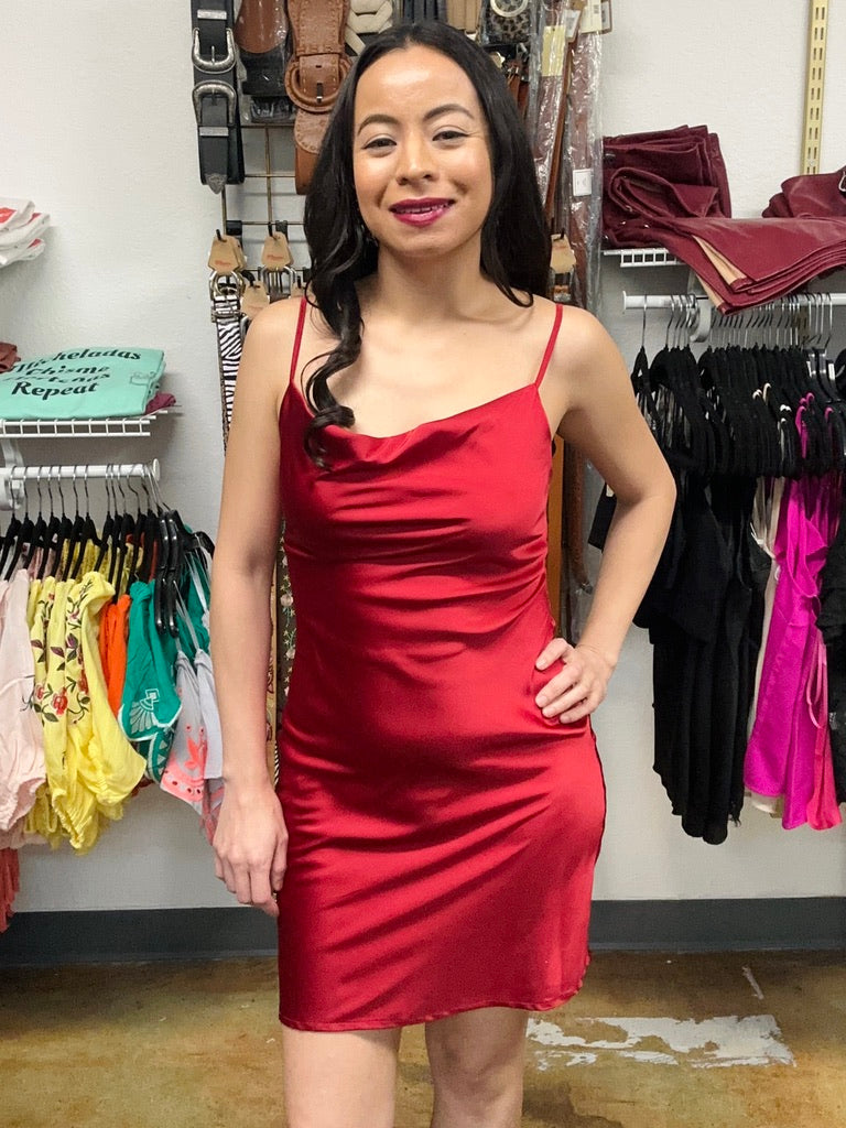 Satin Slip Dress (Pink or Red)