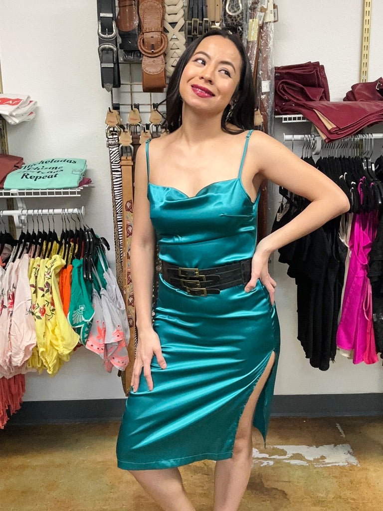 Emerald Green Satin Dress