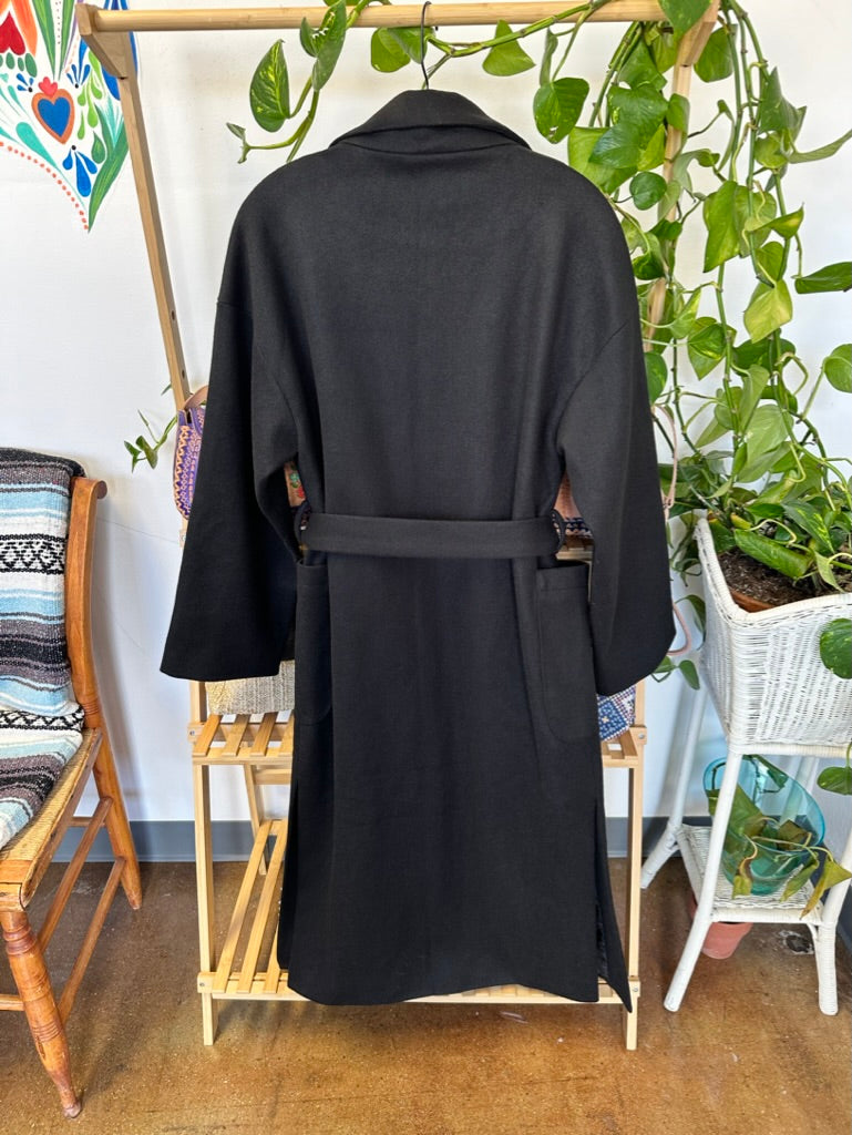 Black faux wool long coat