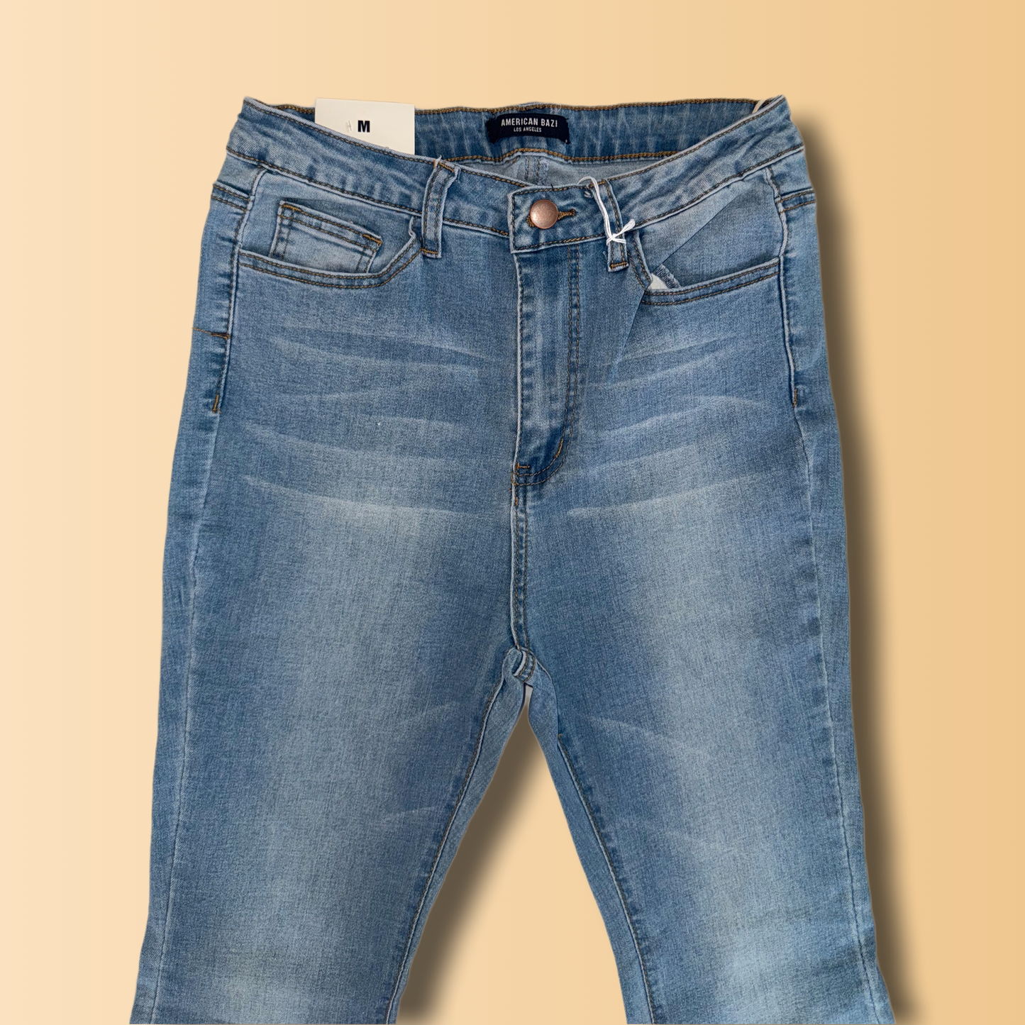 American Bazi High-Waisted Flare Jeans - Women's Light Wash Stretch Denim (Style RJH-2583)