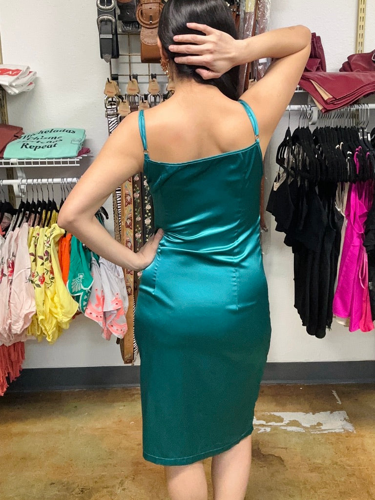 Emerald Green Satin Dress