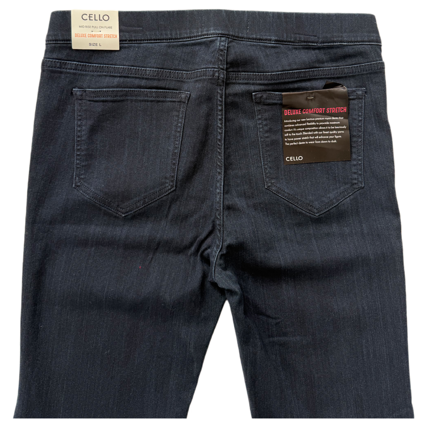 Cello Mid Rise Pull On Boot-cut Jeans - Women's Deluxe Comfort Stretch Rayon Denim, Dark Wash (Sizes L & XL)