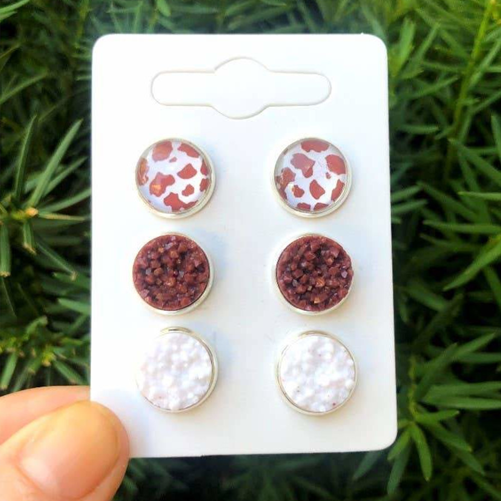 Cow Print Stud Trio