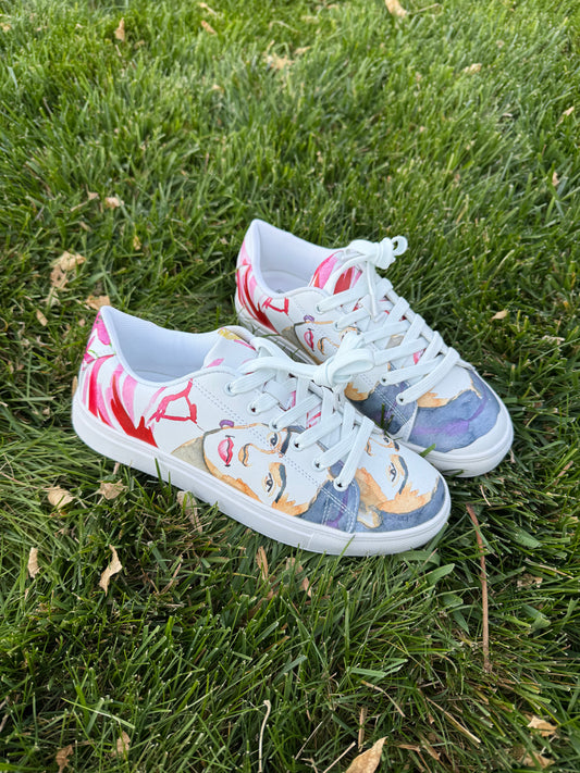 Frida Watercolor Portrait Printed Sneakers Women's Size 7.5