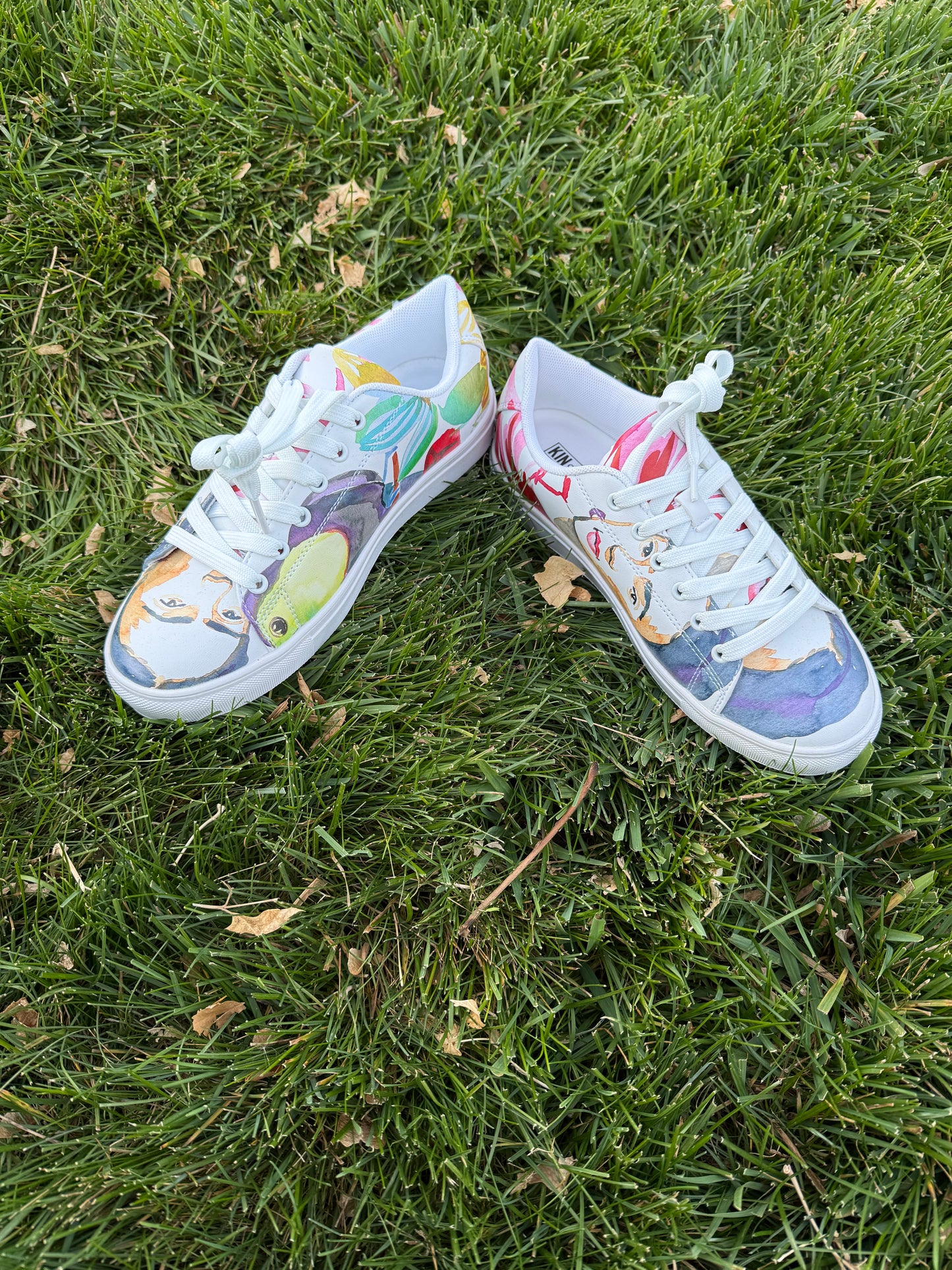 Frida Watercolor Portrait Printed Sneakers Women's Size 7.5