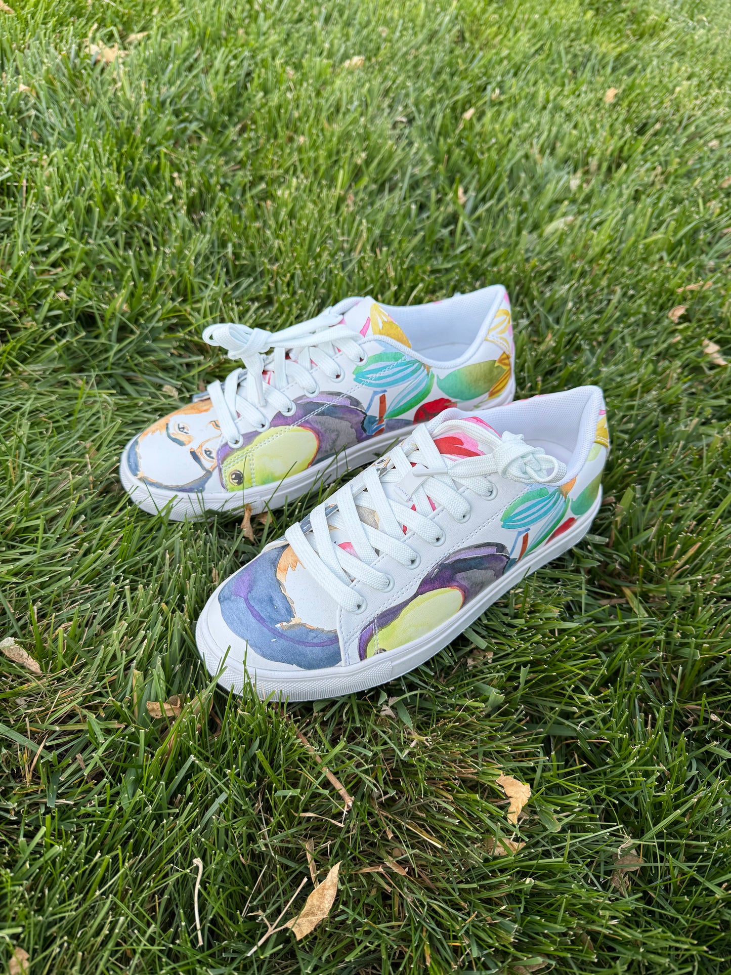 Frida Watercolor Portrait Printed Sneakers Women's Size 7.5