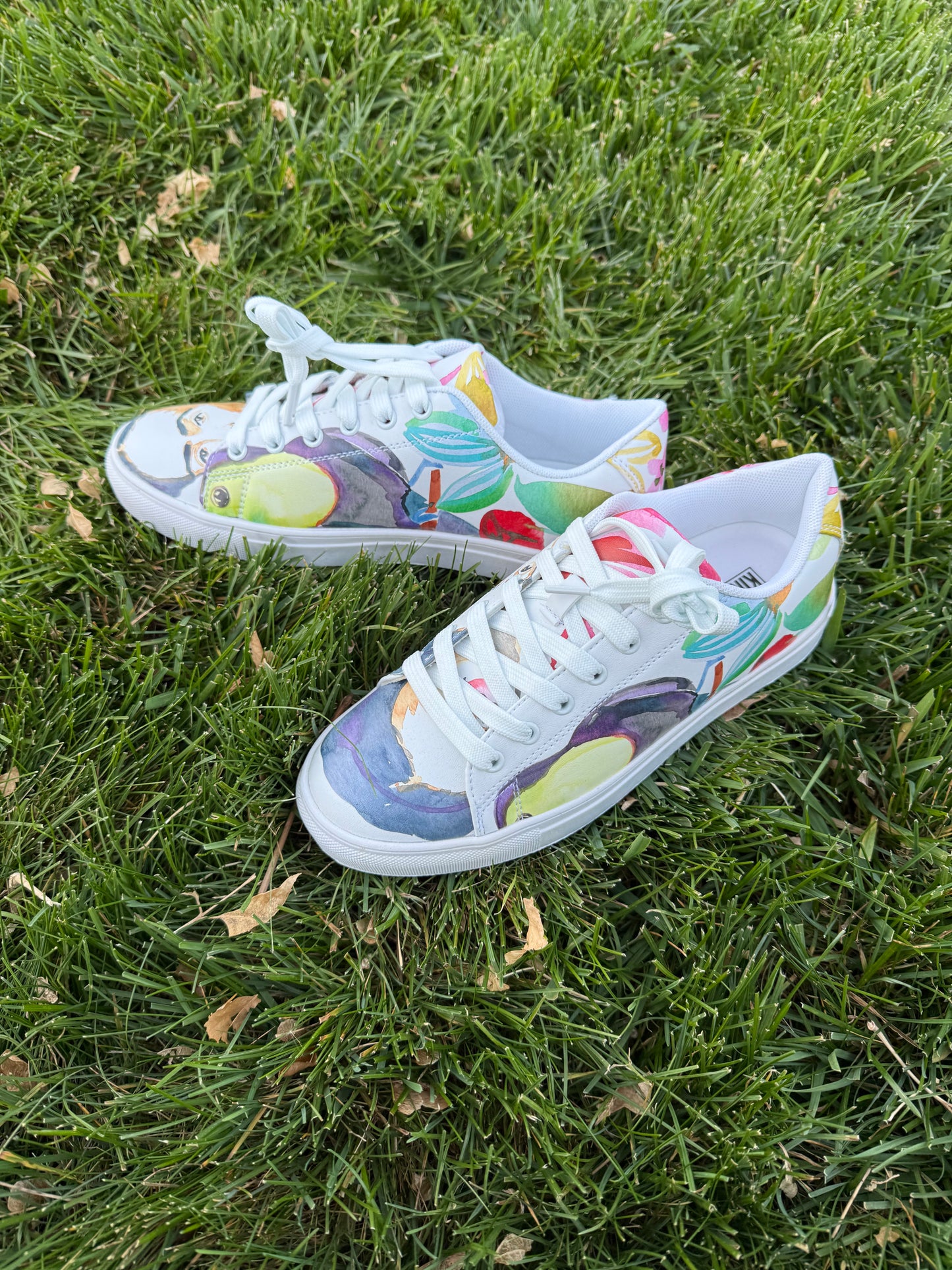 Frida Watercolor Portrait Printed Sneakers Women's Size 7.5