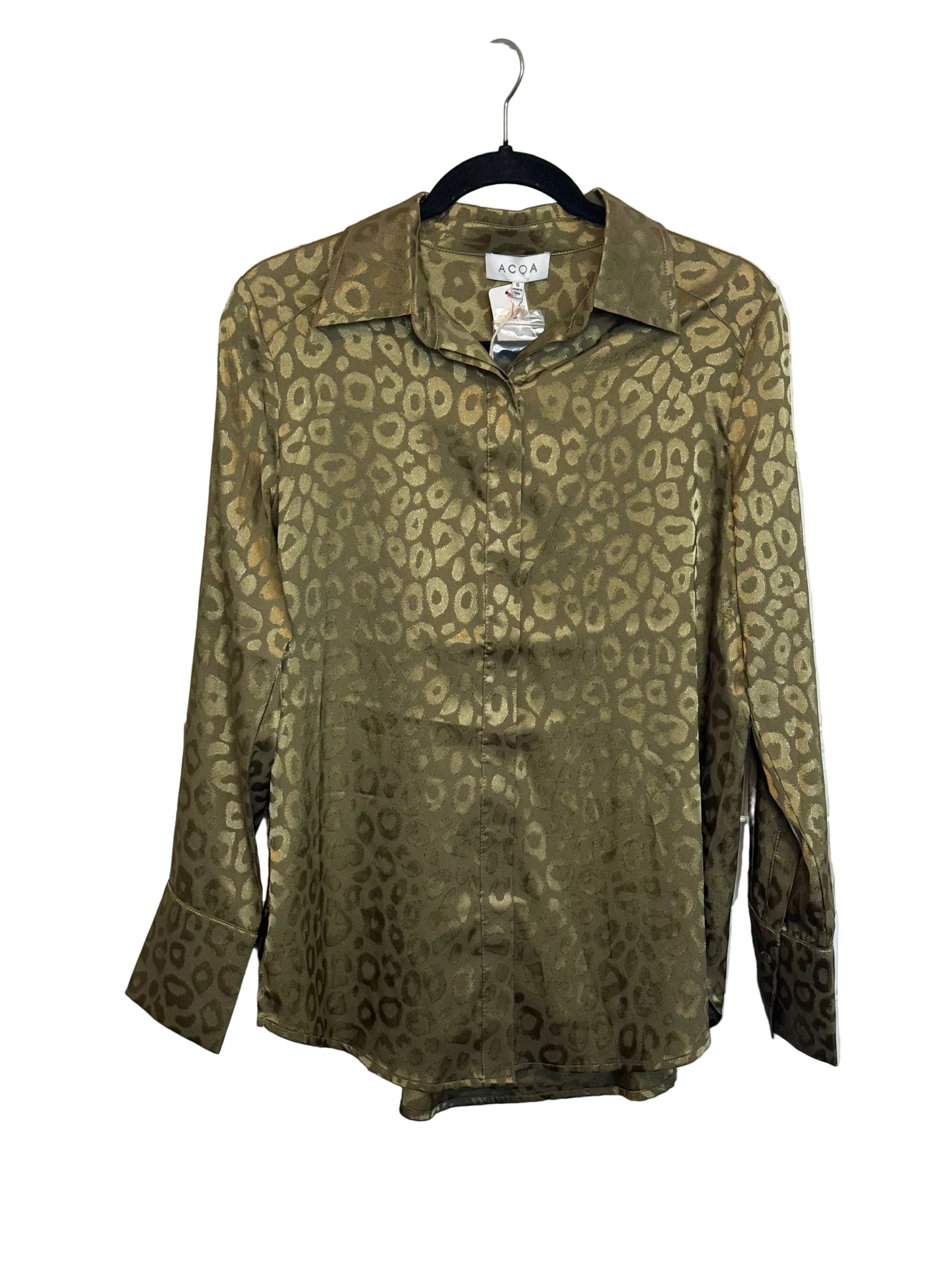 Green Leopard Print Blouse Satin Look - Small