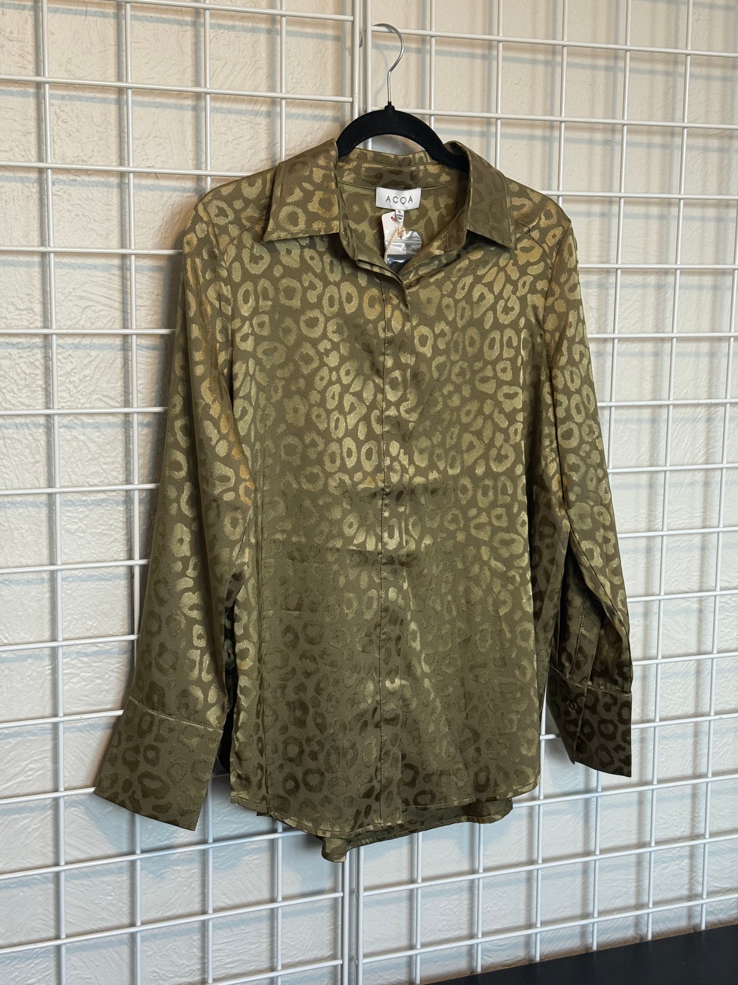 Green Leopard Print Blouse Satin Look - Small