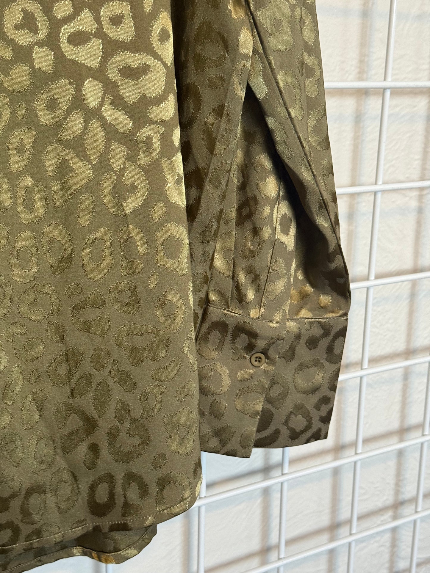 Green Leopard Print Blouse Satin Look - Small