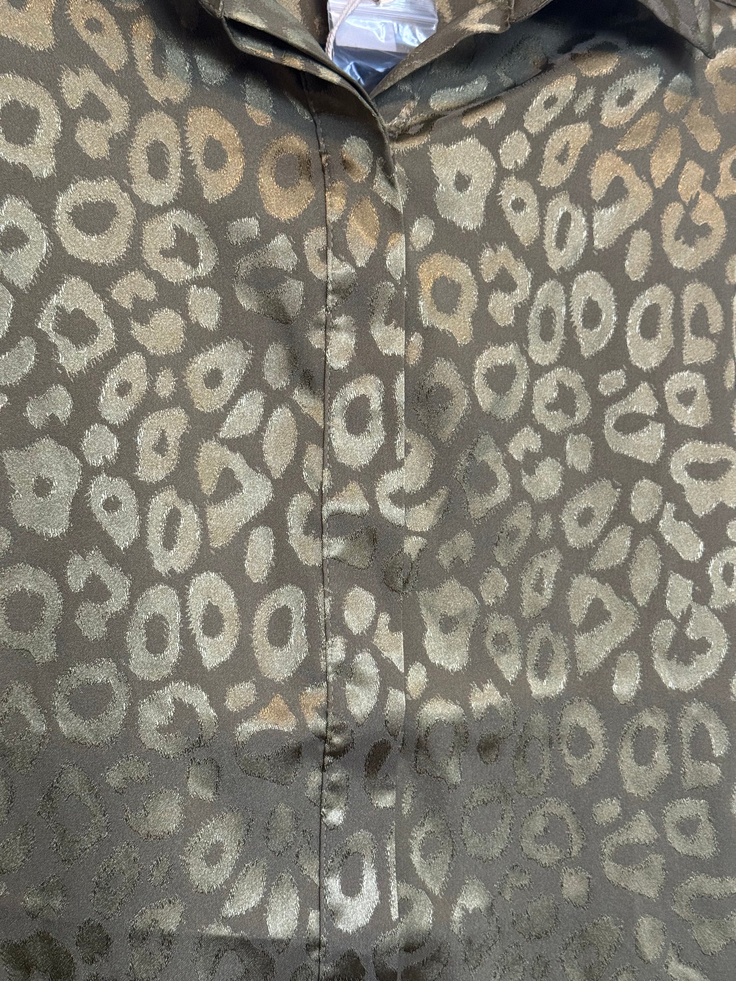 Green Leopard Print Blouse Satin Look - Small