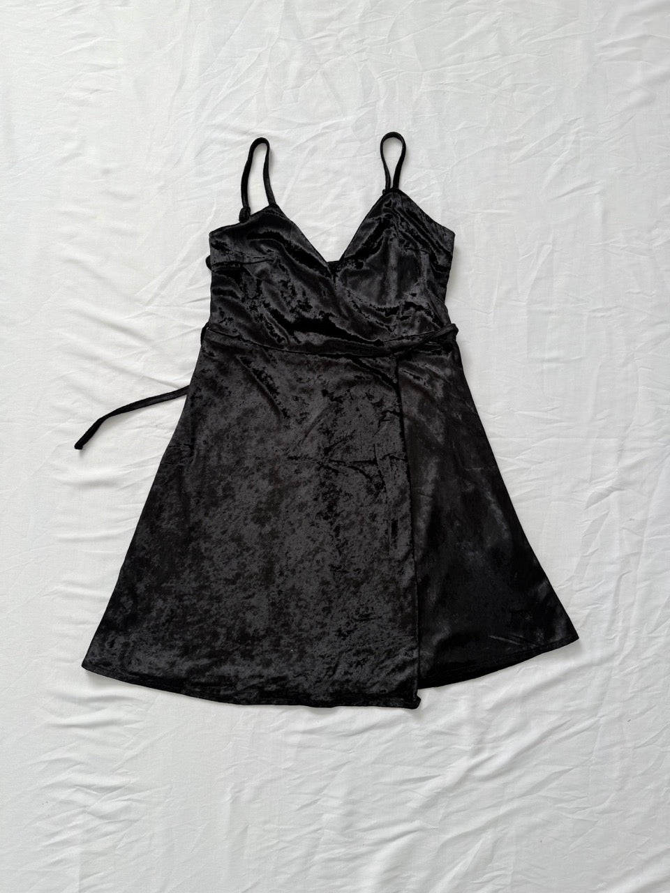 Short Black Velvet Wrap Cocktail Dress - A-Line