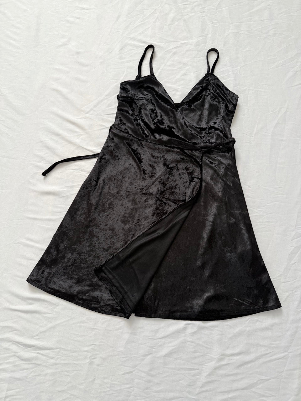 Short Black Velvet Wrap Cocktail Dress - A-Line