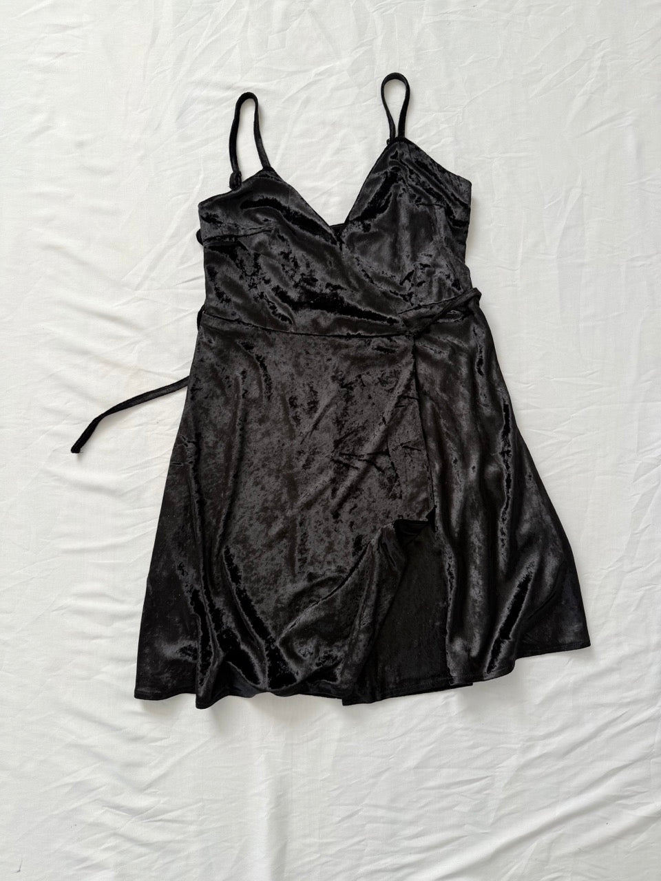 Short Black Velvet Wrap Cocktail Dress - A-Line