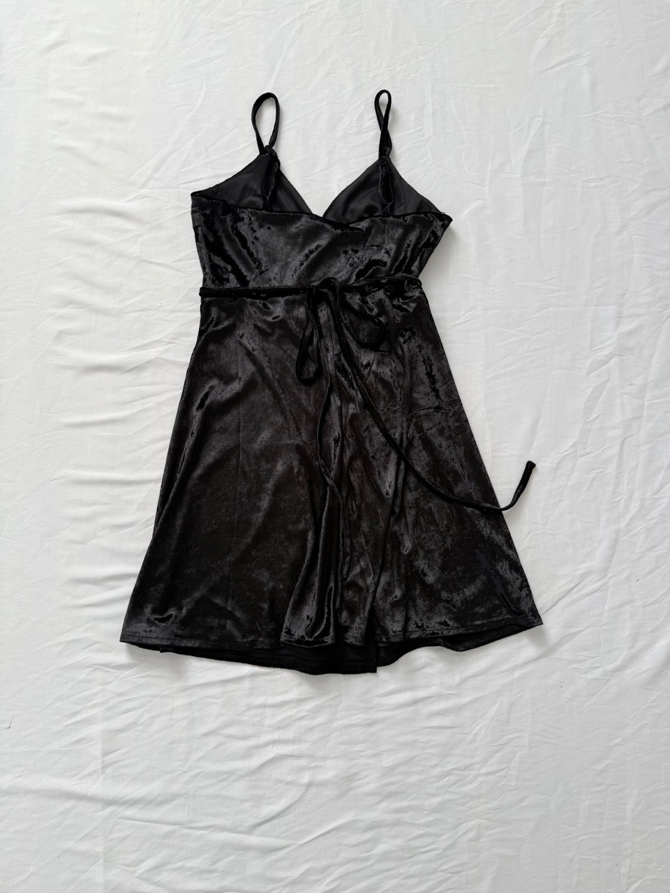 Short Black Velvet Wrap Cocktail Dress - A-Line